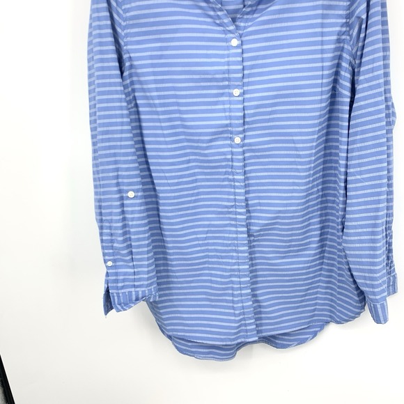 LL Bean Women Size XL Shirt Button Down Tunic Top Blue Striped Nylon Stretch - Picture 3 of 8